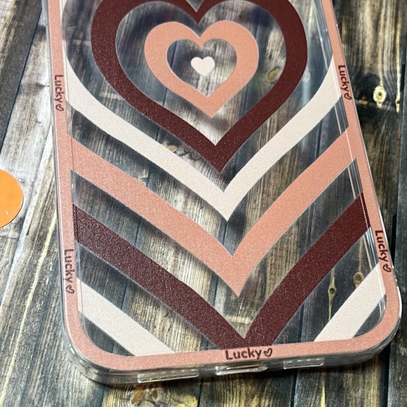 5for$10 Looped Brown Heart Transparent Lucky IPhone 13 Pro Max Phone Case - Picture 3 of 4